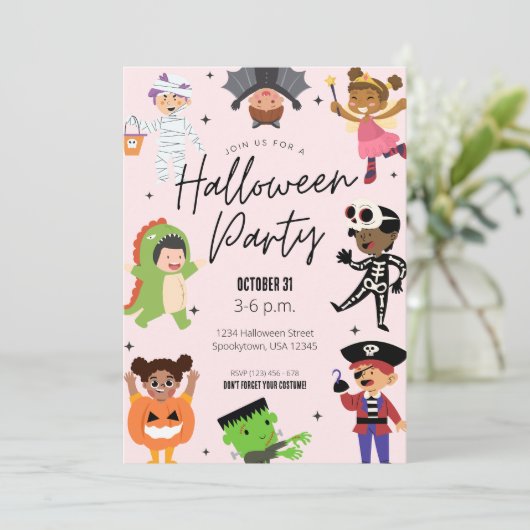 キッズハロウィーンの衣装パーティの招待状 招待状 (スタンド正面)