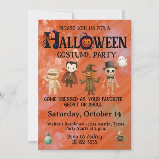 キッズハロウィーンの衣装パーティー 招待状 (正面)