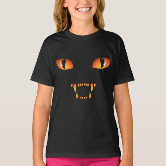 キッズハロウィーンシャツブラックキャットガールズシャツティー Tシャツ (正面)