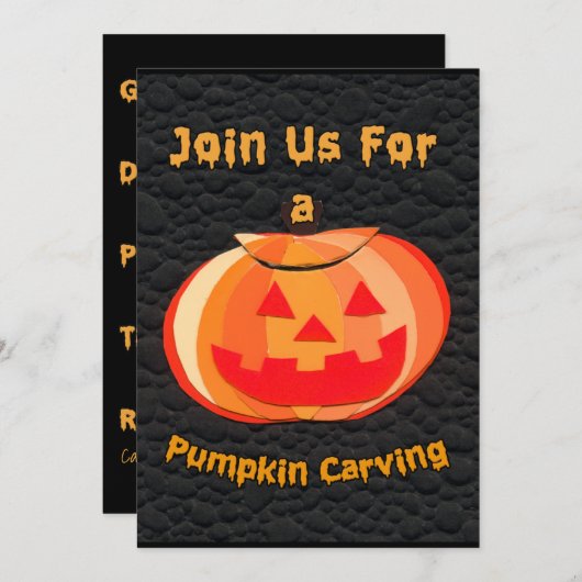 キッズハロウィーンパンプキンカービングパーティの招待状 招待状 (正面/裏面)