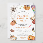 キッズハロウィーンパンプキ絵を描ンの誕生日パーティー 招待状 (正面)