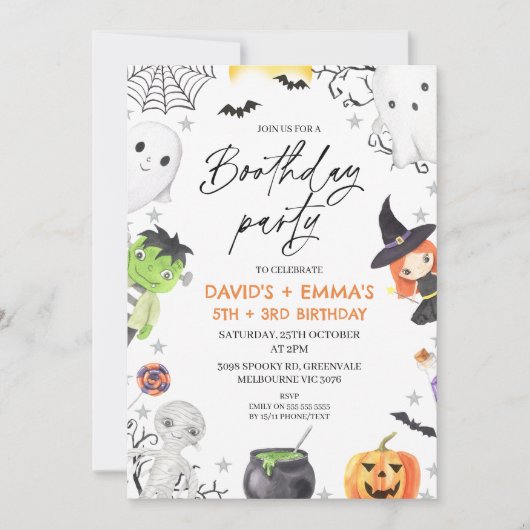 キッズハロウィーンブーツデイパーティージョイン誕生日 招待状 (正面)
