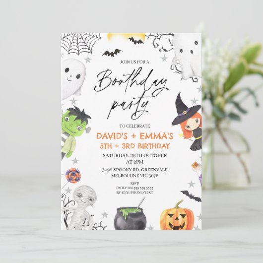 キッズハロウィーンブーツデイパーティージョイン誕生日 招待状 (スタンド正面)