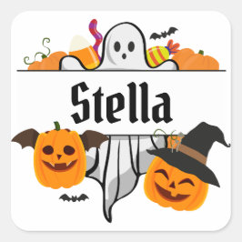 キッズハロウィーン名トートバッグトリックまたはトリート スクエアシール