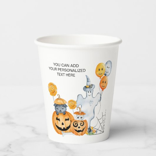 キッズハロウィーン幽霊とハロウィーンのカボチャのちょうちんカボチャ 紙コップ (裏面)