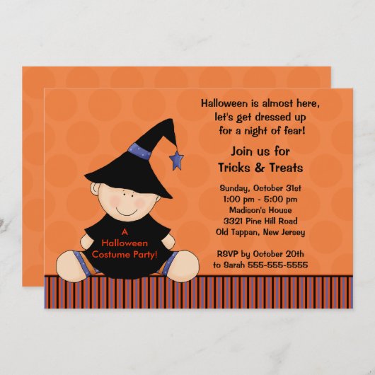 キッズハロウィーン衣装パーティの招待状可愛い魔女 招待状 (正面/裏面)