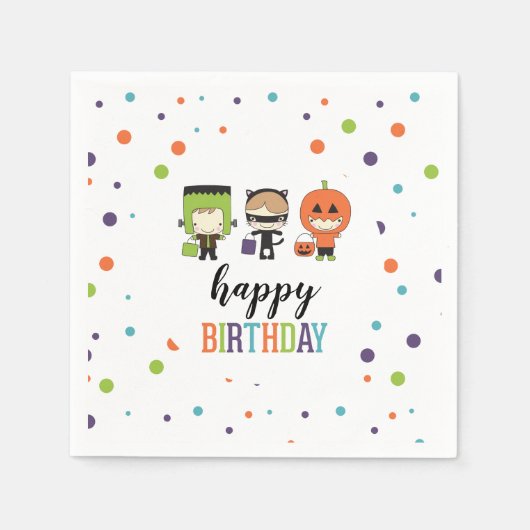 キッズハロウィーン誕生日パカラフルーティ スタンダードカクテルナプキン (正面)