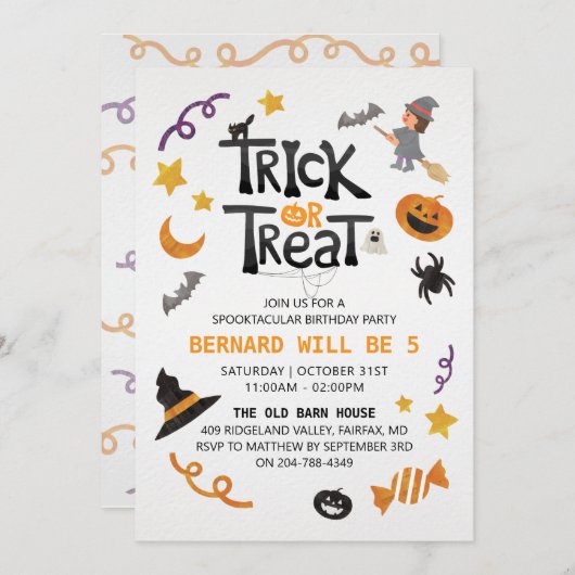 キッズハロウィーン誕生日パーティーの招待 招待状 (正面/裏面)