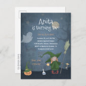 キッズハロウィーン誕生日パーティー子供の女の子かわいい インビテーションポストカード (正面/裏面)