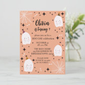 キッズハロウィーン誕生日パーティー幽霊ライトオレンジ 招待状 (スタンド正面)