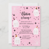 キッズハロウィーン誕生日パーティー幽霊ライトピンク 招待状 (正面)