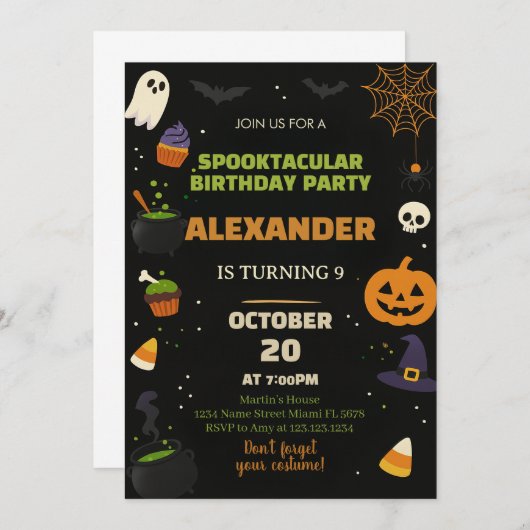 キッズハロウィーン誕生日招待状 招待状 (正面/裏面)