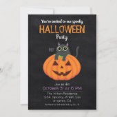 キッズハローウィンパーティ黒猫カボチャ可愛い 招待状 (正面)