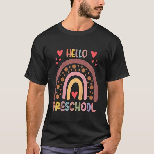 キッズハロープリスクール虹の先生子供に戻る Tシャツ (正面)