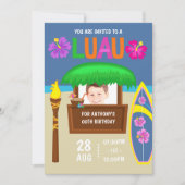 キッズハワイアンルアウ（ハワイ式宴会）パーティー追加フォト招待状 招待状 (正面)