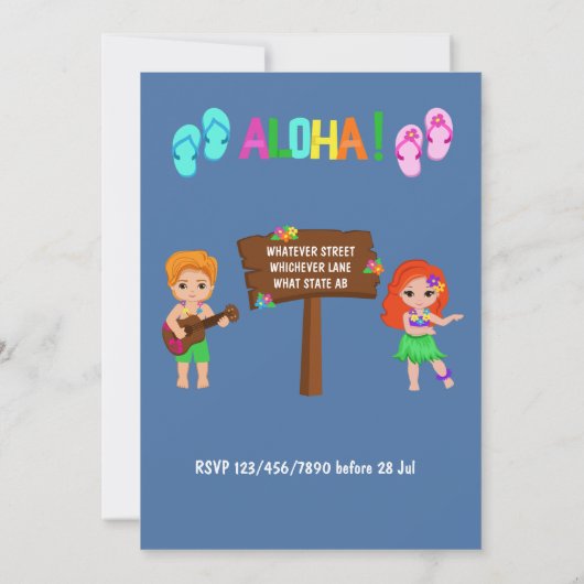 キッズハワイアンルアウ（ハワイ式宴会）パーティー追加フォト招待状 招待状 (裏面)