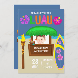 キッズハワイアンルアウ(ハワイ式宴会)パーティー追加フォト招待状 招待状