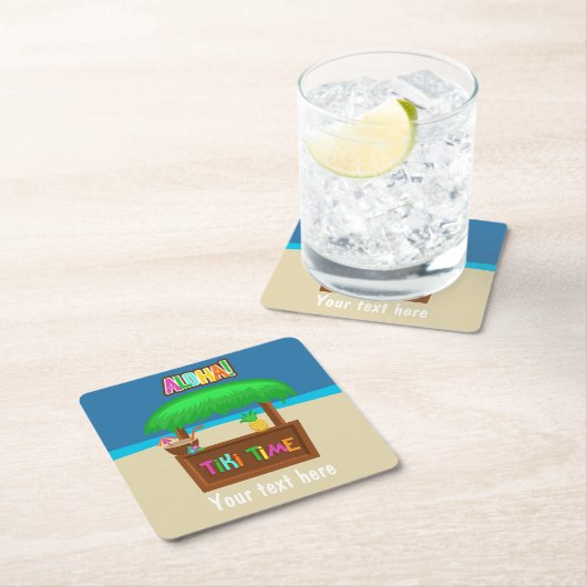 キッズハワイアンルアウ(ハワイ式宴会)パーティー パーソナライズされた スクエアペーパーコースター (インサイチュ)