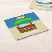 キッズハワイアンルアウ(ハワイ式宴会)パーティー パーソナライズされた スクエアペーパーコースター (アングル)