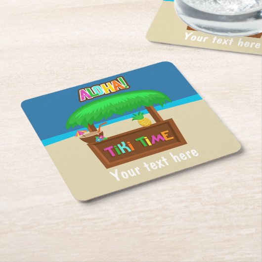 キッズハワイアンルアウ(ハワイ式宴会)パーティー パーソナライズされた スクエアペーパーコースター (アングル)