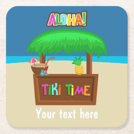 キッズハワイアンルアウ（ハワイ式宴会）パーティー パーソナライズされた スクエアペーパーコースター