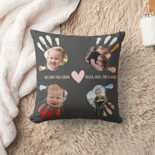 キッズハンドプリントフォトコラージュ愛おばあちゃんメッセージ クッション (ブランケット)