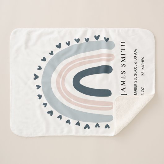 キッズハート赤面ブルーレインボーベビー誕生統計 シェルパブランケット (正面(横))