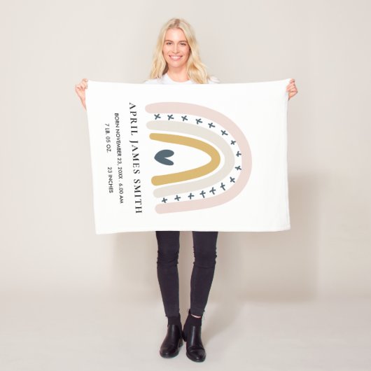 キッズハート赤面ブルーレインボーベビー誕生統計 フリースブランケット (インサイチュ)