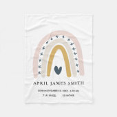 キッズハート赤面ブルーレインボーベビー誕生統計 フリースブランケット (正面)