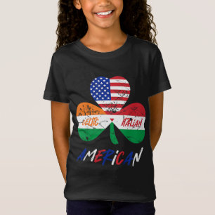 キッズハーフアイリッシュハーフイタリアンアメリカン国旗のシャムロック Tシャツ