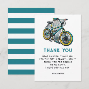 キッズバイクBMXパーティー。レーシングアドベンチャーボーイ誕生日 サンキューカード