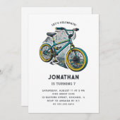 キッズバイクBMXパーティー。レーシングアドベンチャーボーイ誕生日 招待状 (正面/裏面)