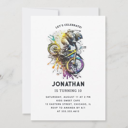 キッズバイクBMXパーティー。極上の冒険の誕生日 招待状 (正面)