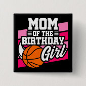 キッズバスケットボールパーティーママの誕生日ガール 缶バッジ (正面)