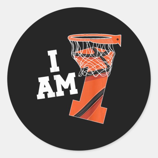 キッズバスケットボール1stバースデーボーイ1歳バスク ラウンドシール (正面)