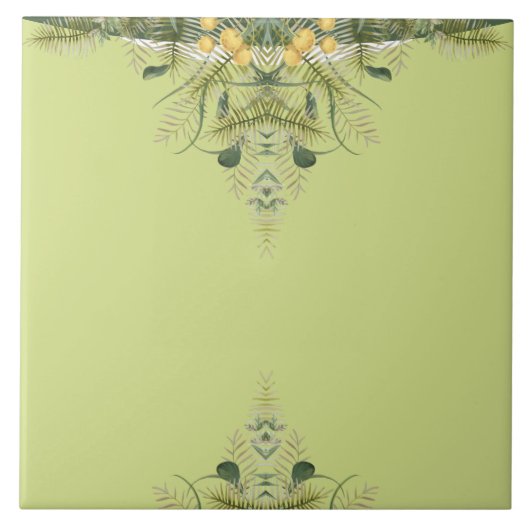 キッズバスルームかわいいキリンフローラオリーブグリーン タイル (正面)