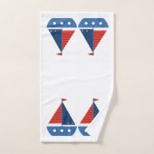 キッズバスルームのタオルのセット – 赤/青のセーリングボート バスタオルセット (ハンドタオル)