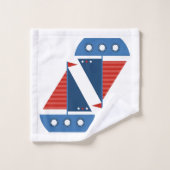 キッズバスルームのタオルのセット – 赤/青のセーリングボート バスタオルセット (ウォッシュタオル)