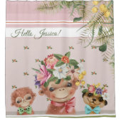 キッズバスルームカワイトサルミールカートフローラピンク文字 シャワーカーテン (正面)