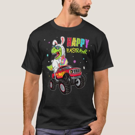 キッズバニー恐竜Tレックス乗馬モンスタートラックHap Tシャツ (正面)