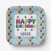 キッズバルーンカラフルハッピーバースデー紙プレート ペーパープレート (正面)
