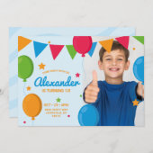 キッズバルーンスターフォトバースデーパーティーの招待 招待状 (正面/裏面)