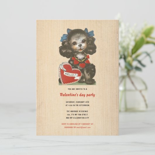 キッズバレンタインデイホリデーカワイドッグレトロシンプル 招待状 (スタンド正面)