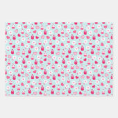 キッズバレンタインデーハートカップケーキ白い花 ラッピングペーパーシート (正面3)