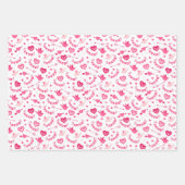 キッズバレンタインデーピンクの鳥ハートラブバナー ラッピングペーパーシート (正面2)