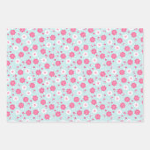キッズバレンタインデーピンク白い花ライトブルー ラッピングペーパーシート (正面3)