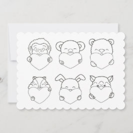 キッズバレンタインデー　ハート　動物　ぬりえ　カード