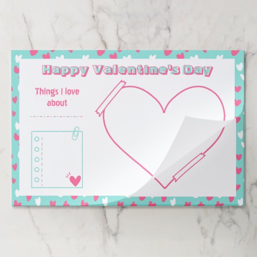 キッズバレンタインラージティアウェイ紙ランチョンマット ペーパーパッド (折り畳み)