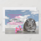 キッズバースデーパーティーかわいいギニア豚ピンクの花 招待状 (裏面)