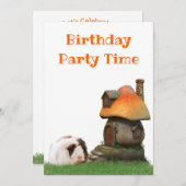 キッズバースデーパーティーギニアピッグマッシュルームハウス 招待状 (正面/裏面)